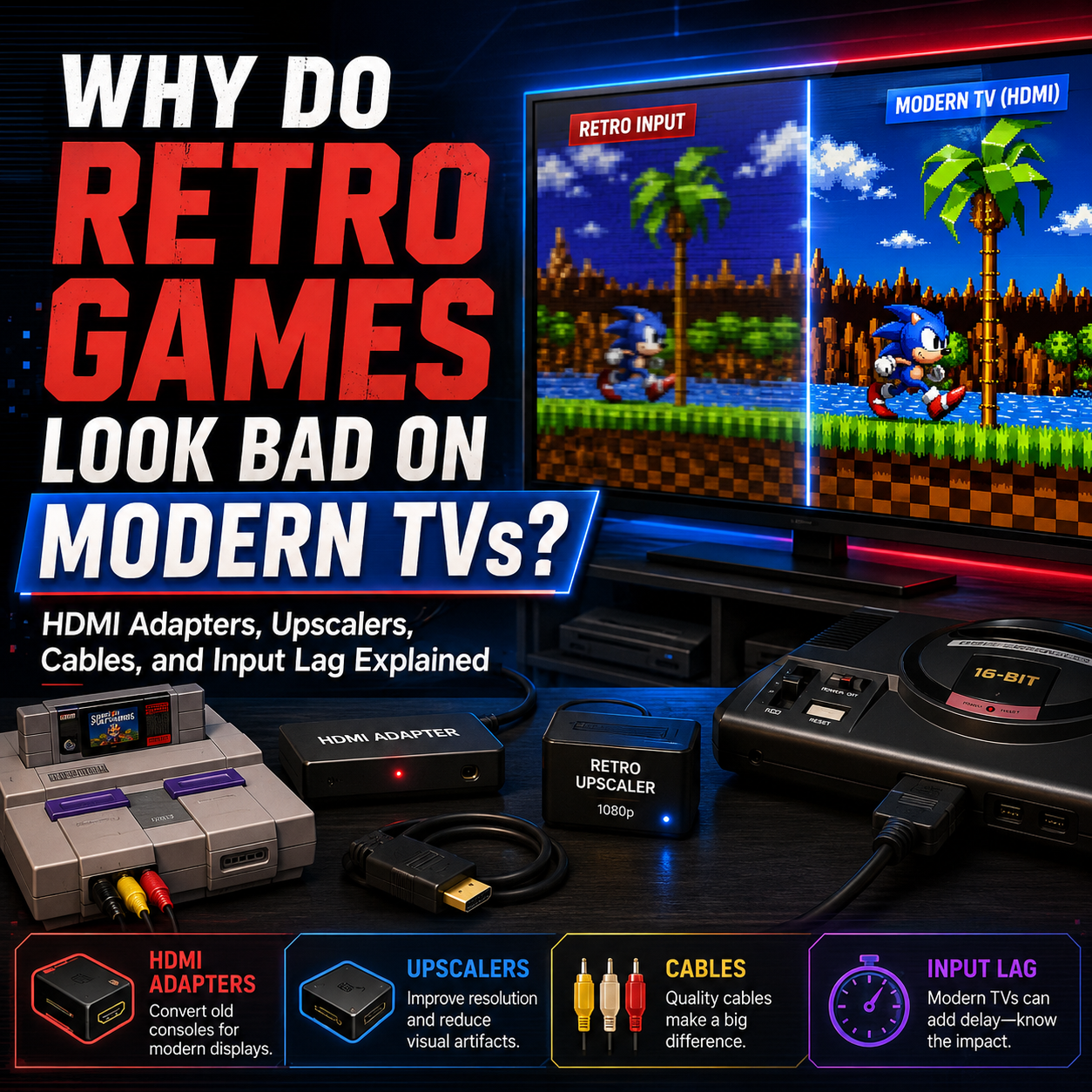 Why Do Retro Games Look Bad on Modern TVs? HDMI Adapters, Upscalers, Cables, and Input Lag Explained