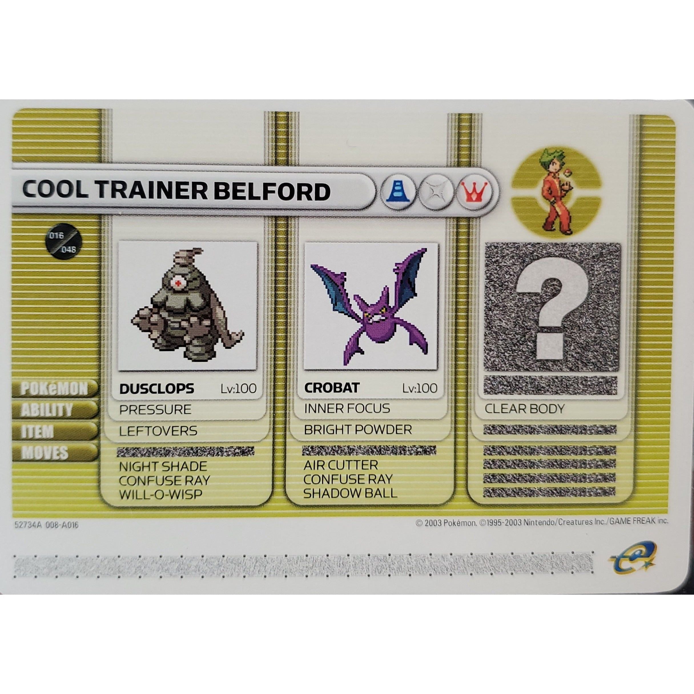 GBA - Pokemon Battle Card - Cool Trainer Belford