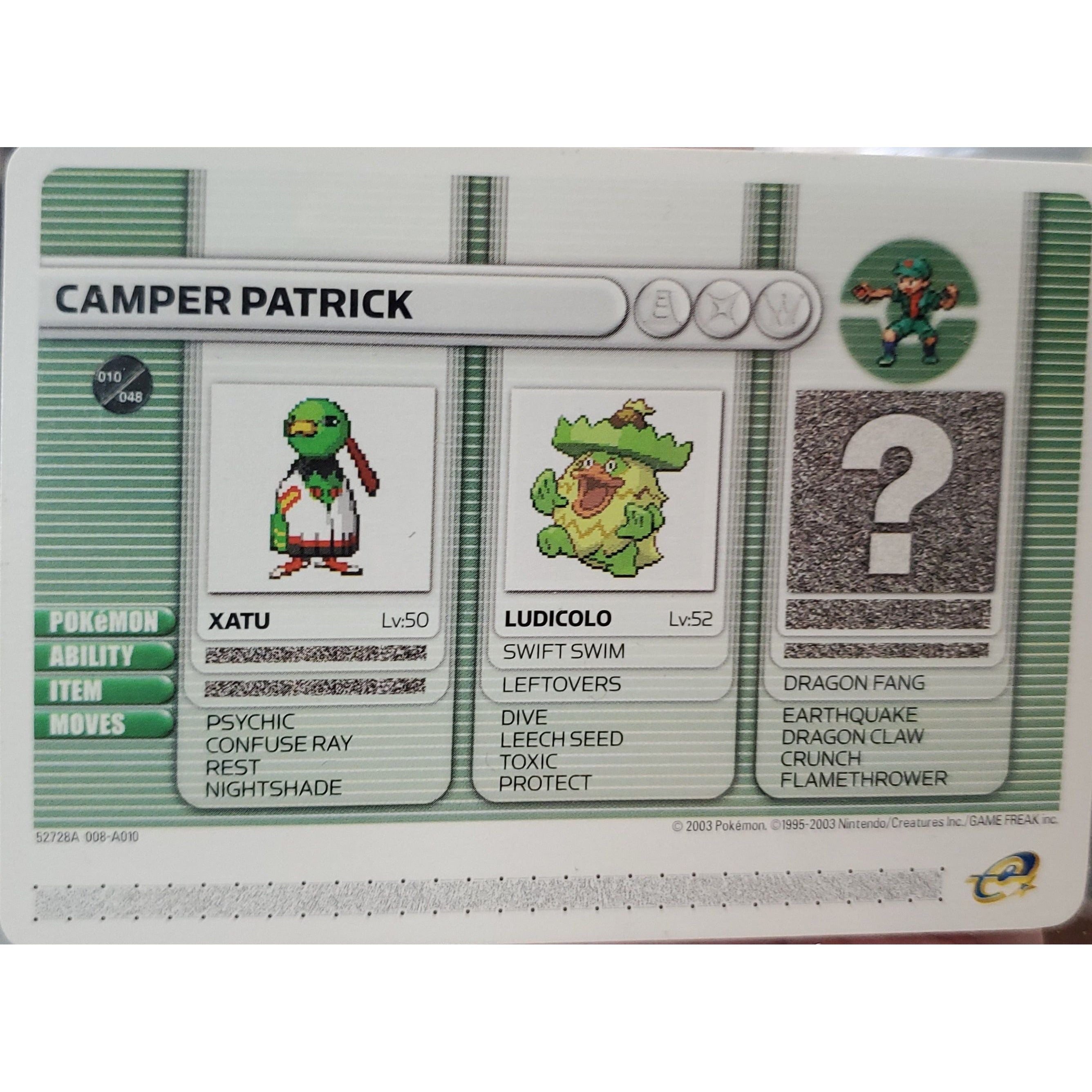 GBA - Carte de Combat Pokémon - Campeur Patrick