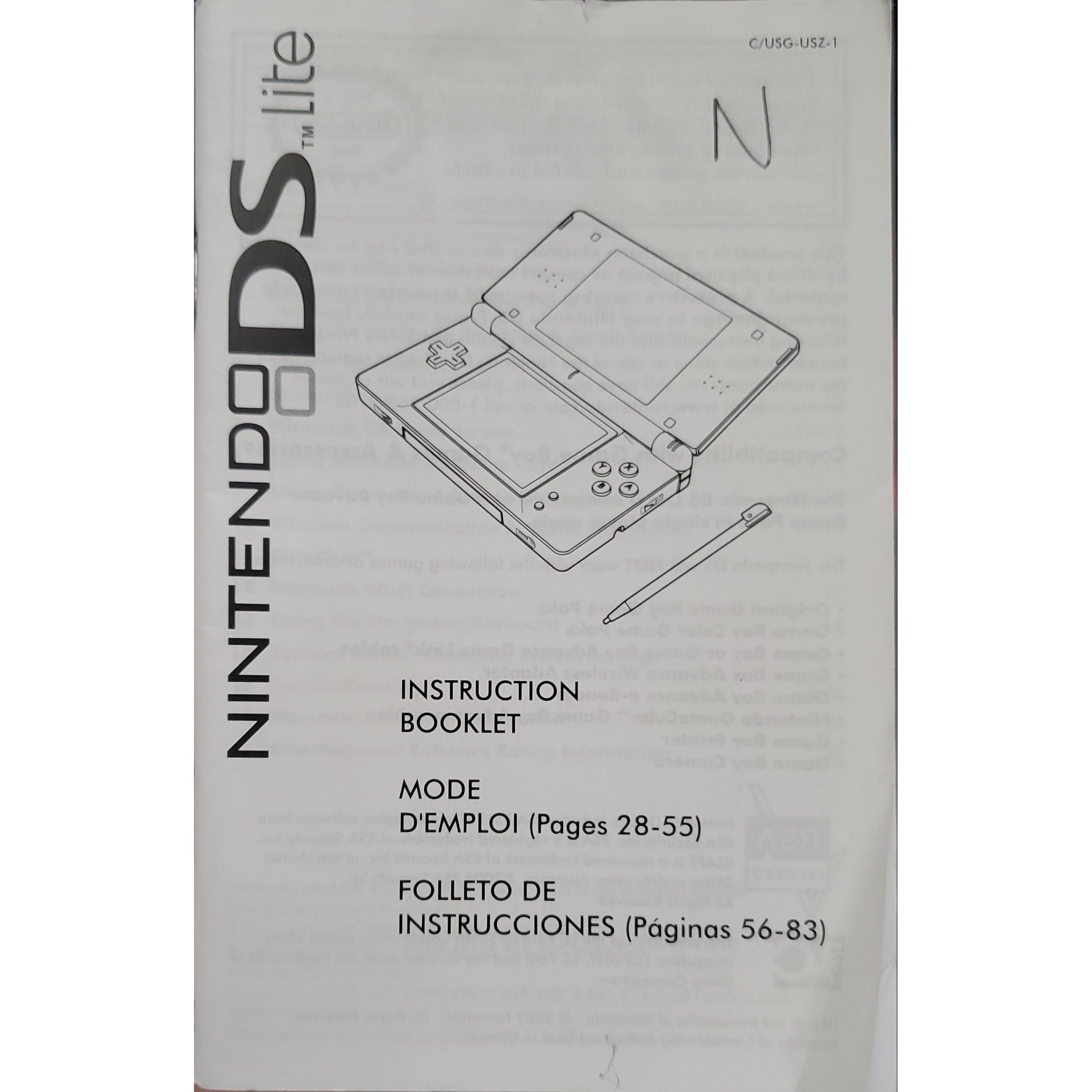 Nintendo DS Lite Instruction Manual (Minor Wear)