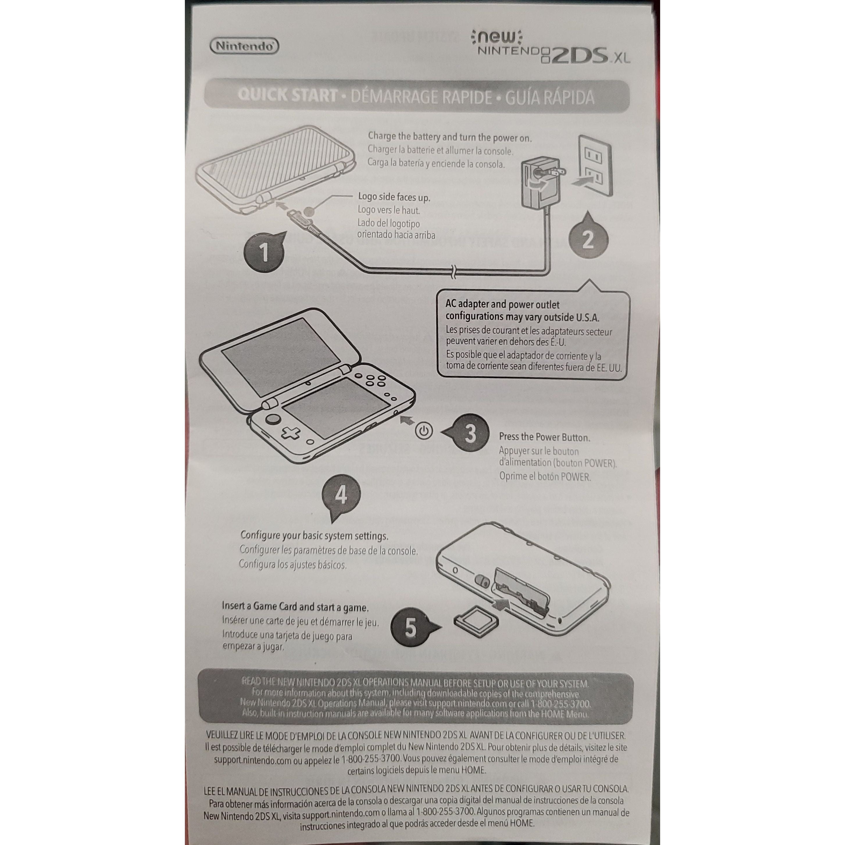 *New* Nintendo 2DS XL Quick Start Manual
