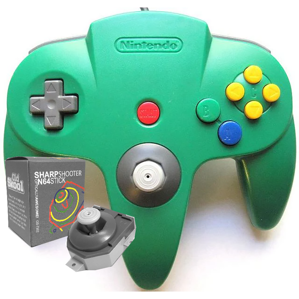 Branded Nintendo 64 Controller with New Analog Stick (Green)