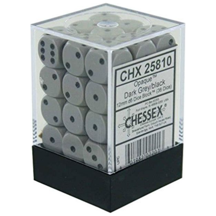 Dice - 36 D6 Piece Opaque Dice Set (Dark Grey/Black)