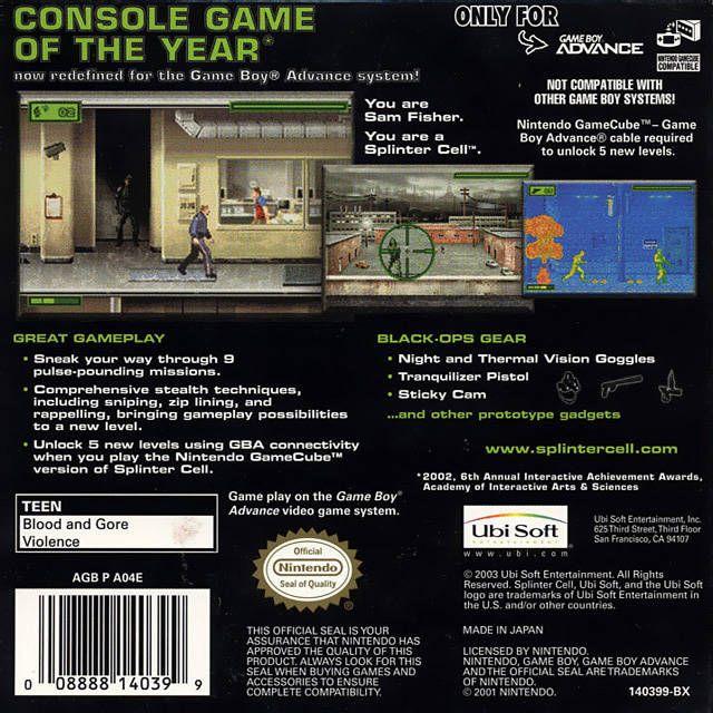 GBA - Tom Clancy's Splinter Cell (Cartridge Only)