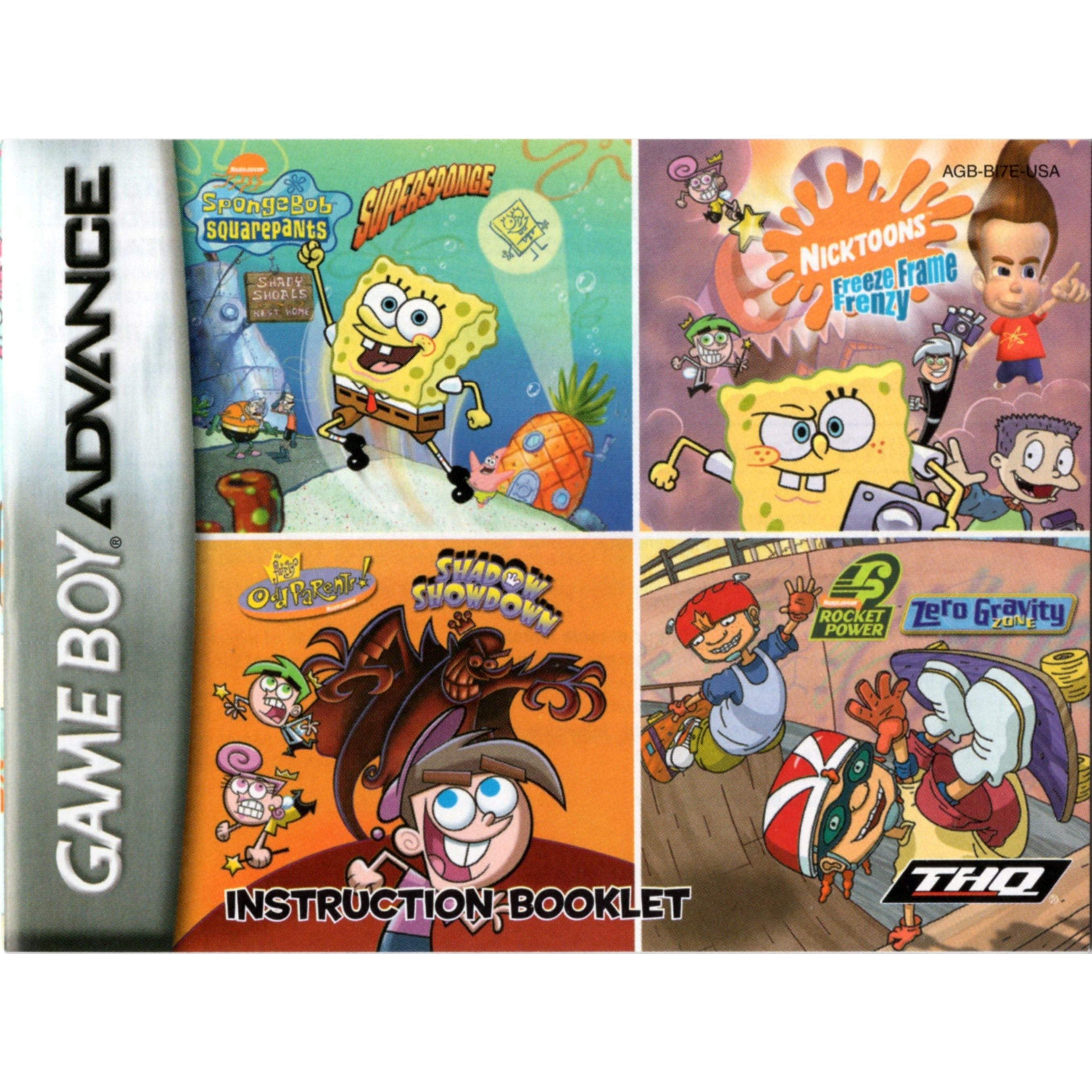 GBA - Bob l'éponge Super Éponge / Nicktoons Freeze Frame Frenzy / Fairly Odd Parents Shadow Showdown / Rocket Power Zero Gravity Zone (cartouche uniquement)
