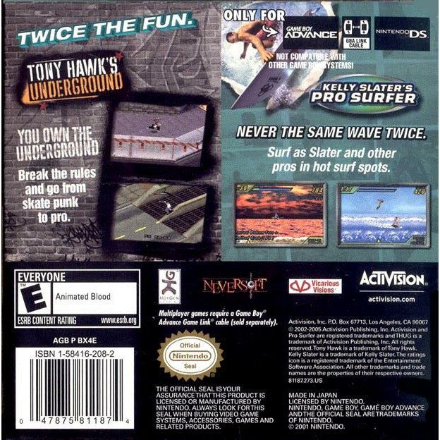GBA - 2 In 1 Game Pack: Tony Hawk's Underground / Kelly Slater's Pro Surfer (Cartridge Only)