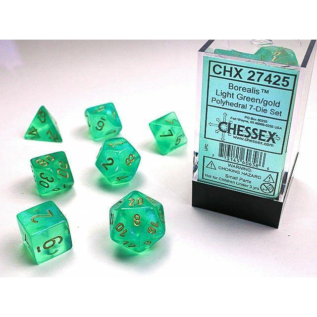 Dice - 7 Piece Borealis Dice Set (Light Green/Gold)