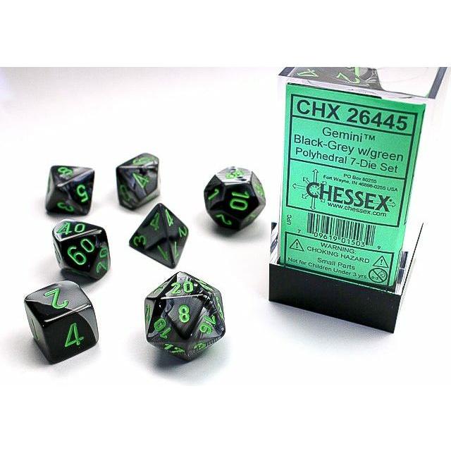 Dice - 7 Piece Gemini Dice Set (Black/Grey&Green)