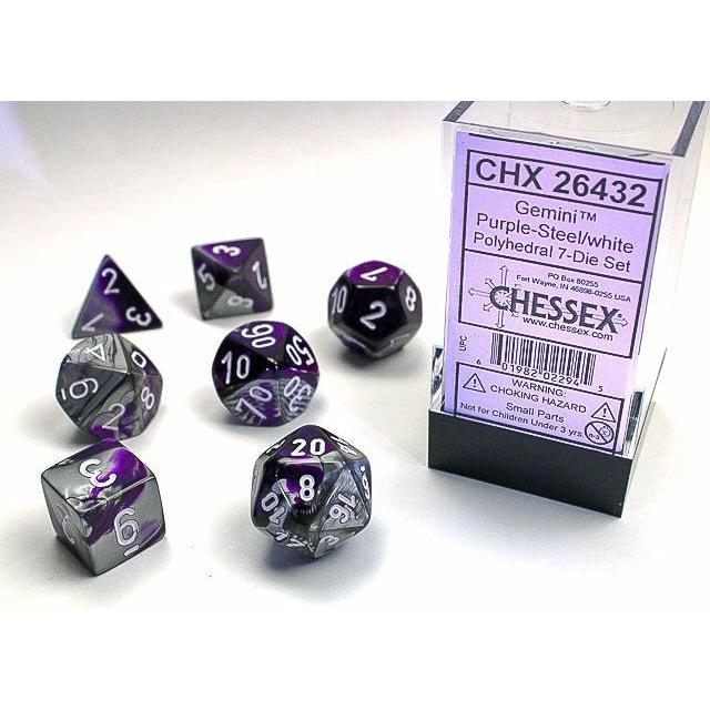 Dice - 7 Piece Gemini Dice Set (Purple/Steel&White)