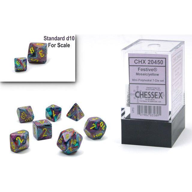 Dice - 7 Piece Mini Festive Dice Set (Mosaic/Yellow)