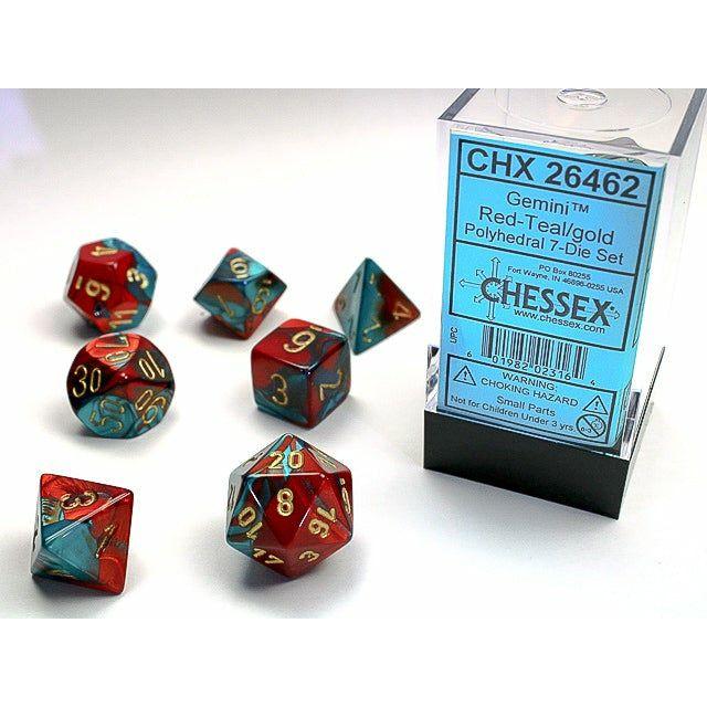 Dice - 7 Piece Gemini Dice Set (Red/Teal&Gold)
