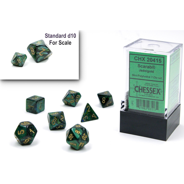 Dice - 7 Piece Mini Scarab Dice Set (Jade/Gold)