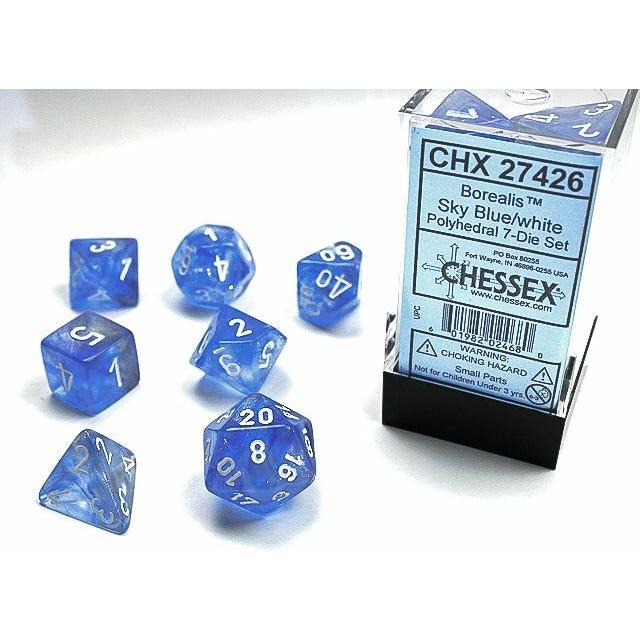 Dice - 7 Piece Borealis Dice Set (Sky Blue/White)