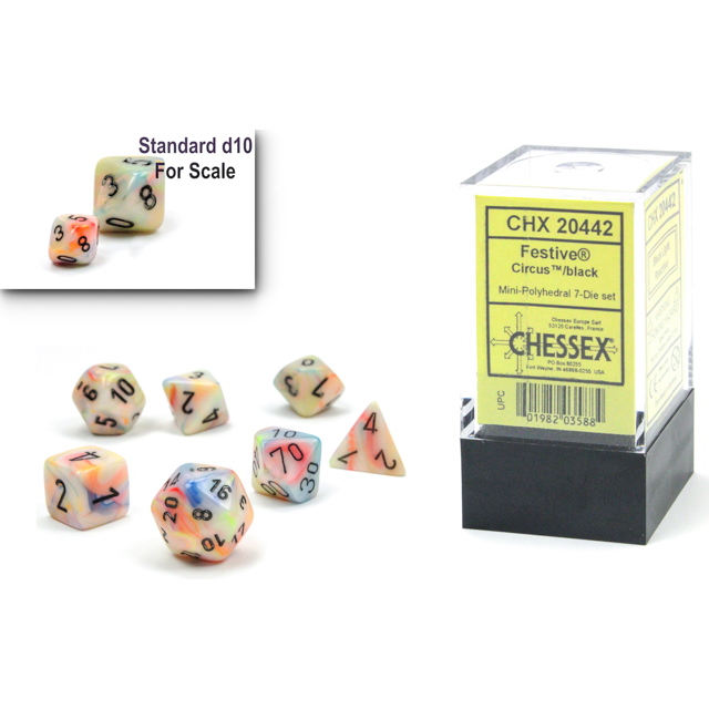 Dice - 7 Piece Mini Festive Dice Set (Circus/Black)