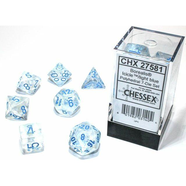 Dice - 7 Piece Borealis Dice Set (Icicle/Light Blue)