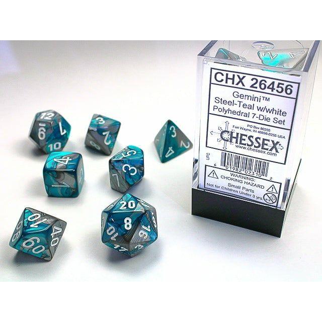 Dice - 7 Piece Gemini Dice Set (Steel/Teal&White)