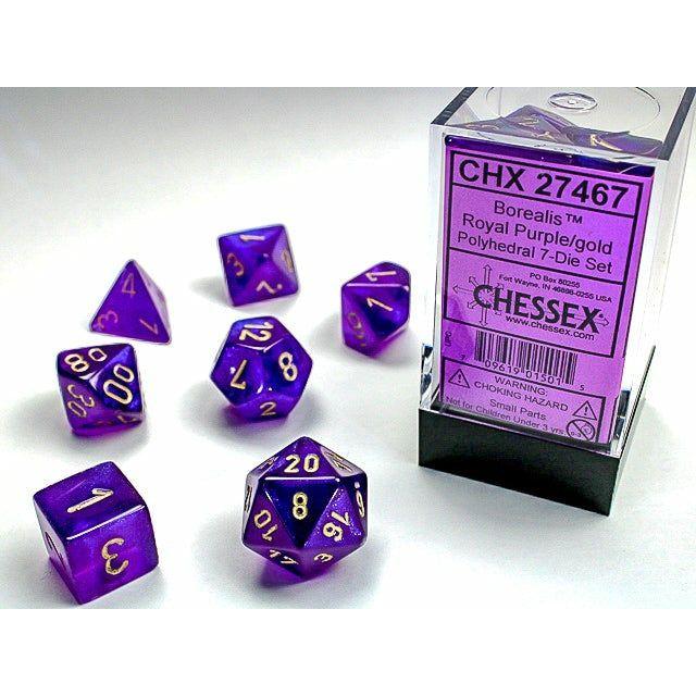 Dice - 7 Piece Borealis Dice Set (Royal Purple/Gold)