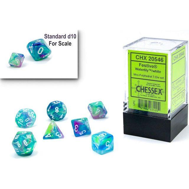 Dice - 7 Piece Mini Festive Dice Set (Waterlily/White)