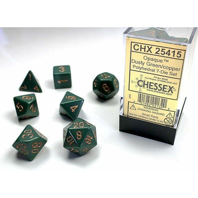 Dice - 7 Piece Opaque Dice Set (Dusty Green/Copper)