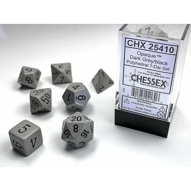 Dice - 7 Piece Opaque Dice Set (Dark Grey/Black)