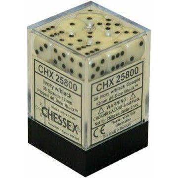 Dice - 36 D6 Piece Opaque Dice Set (Ivory/Black)