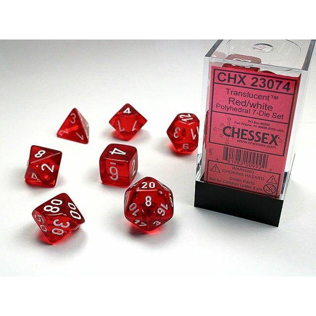 Dice - 7 Piece Translucent Dice Set (Red/White)