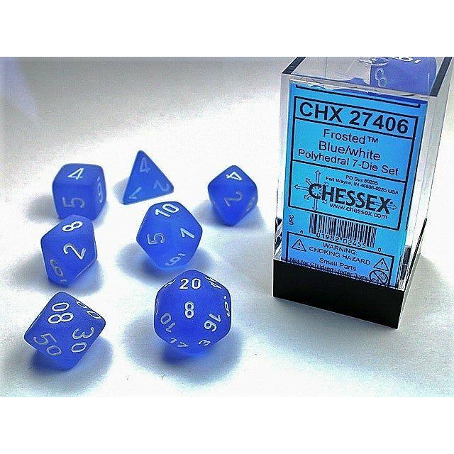 Dice - 7 Piece Frosted Dice Set (Blue/White)