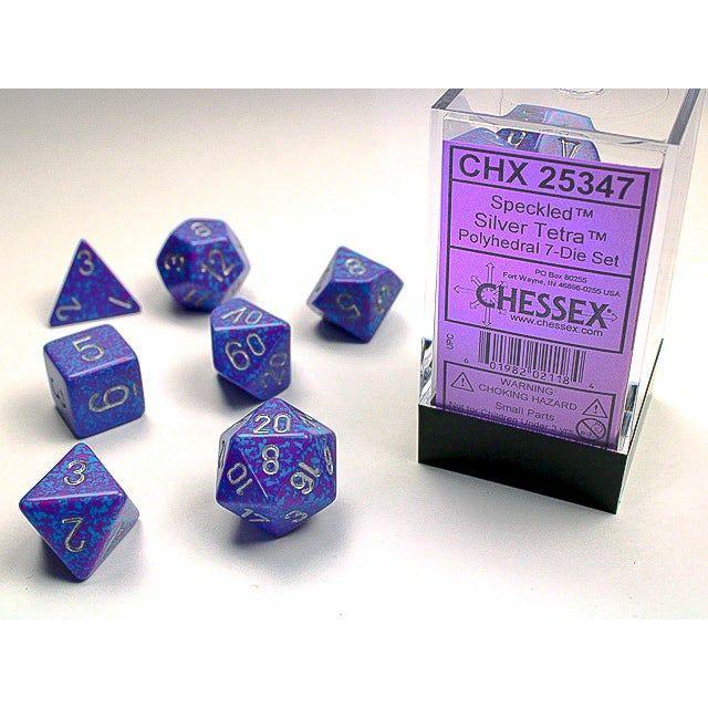 Dice - 7 Piece Speckled Dice Set (Silver Tetra)