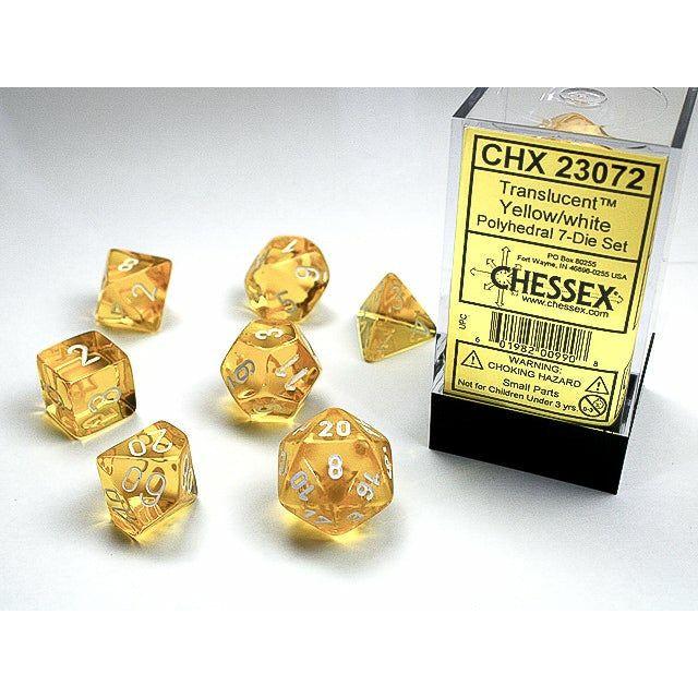 Dice - 7 Piece Translucent Dice Set (Yellow/White)