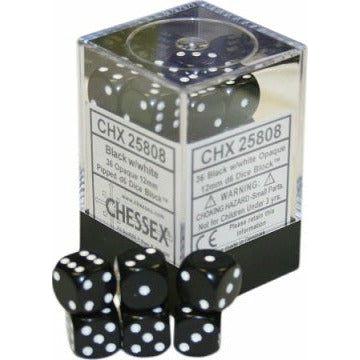 Dice - 36 D6 Piece Opaque Dice Set (Black/White)