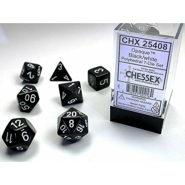 Dice - 7 Piece Opaque Dice Set (Black/White)