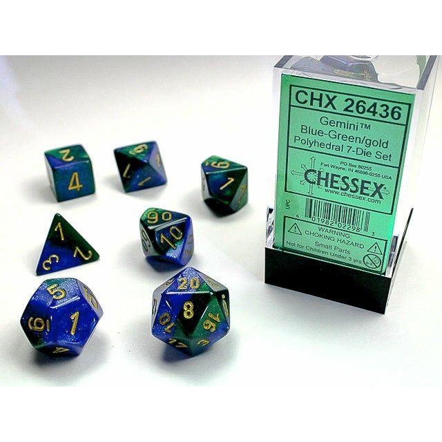 Dice - 7 Piece Gemini Dice Set (Blue/Green&Gold)