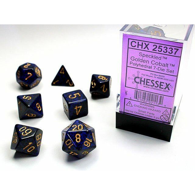 Dice - 7 Piece Speckled Dice Set (Golden Cobalt)