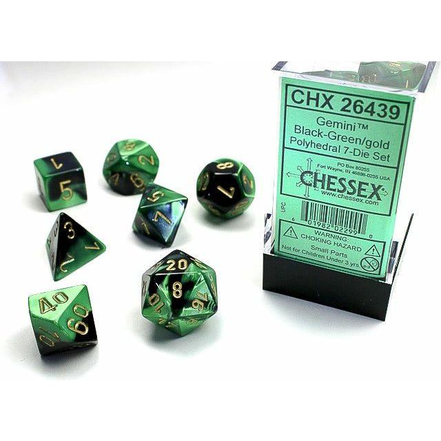 Dice - 7 Piece Gemini Dice Set (Black/Green&Gold)