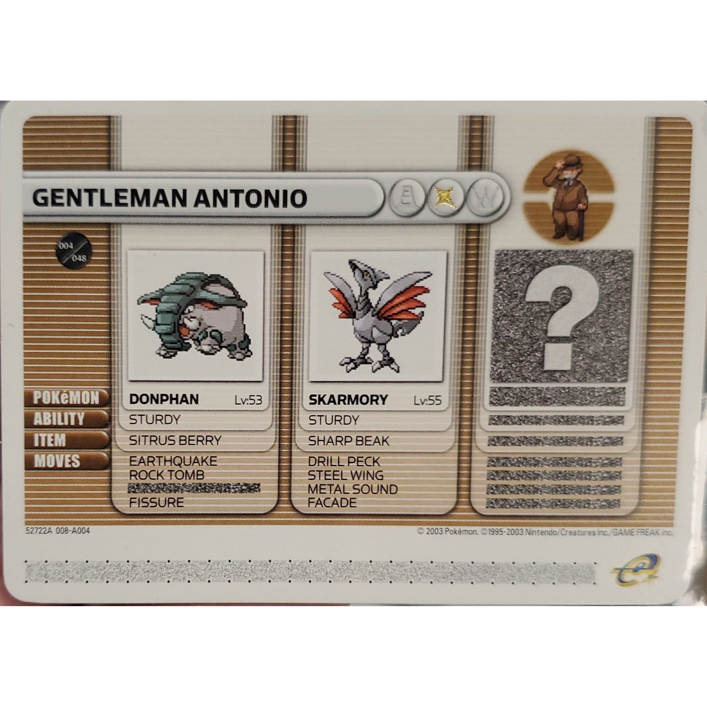 GBA - Pokemon Battle Card - Gentleman Antonio
