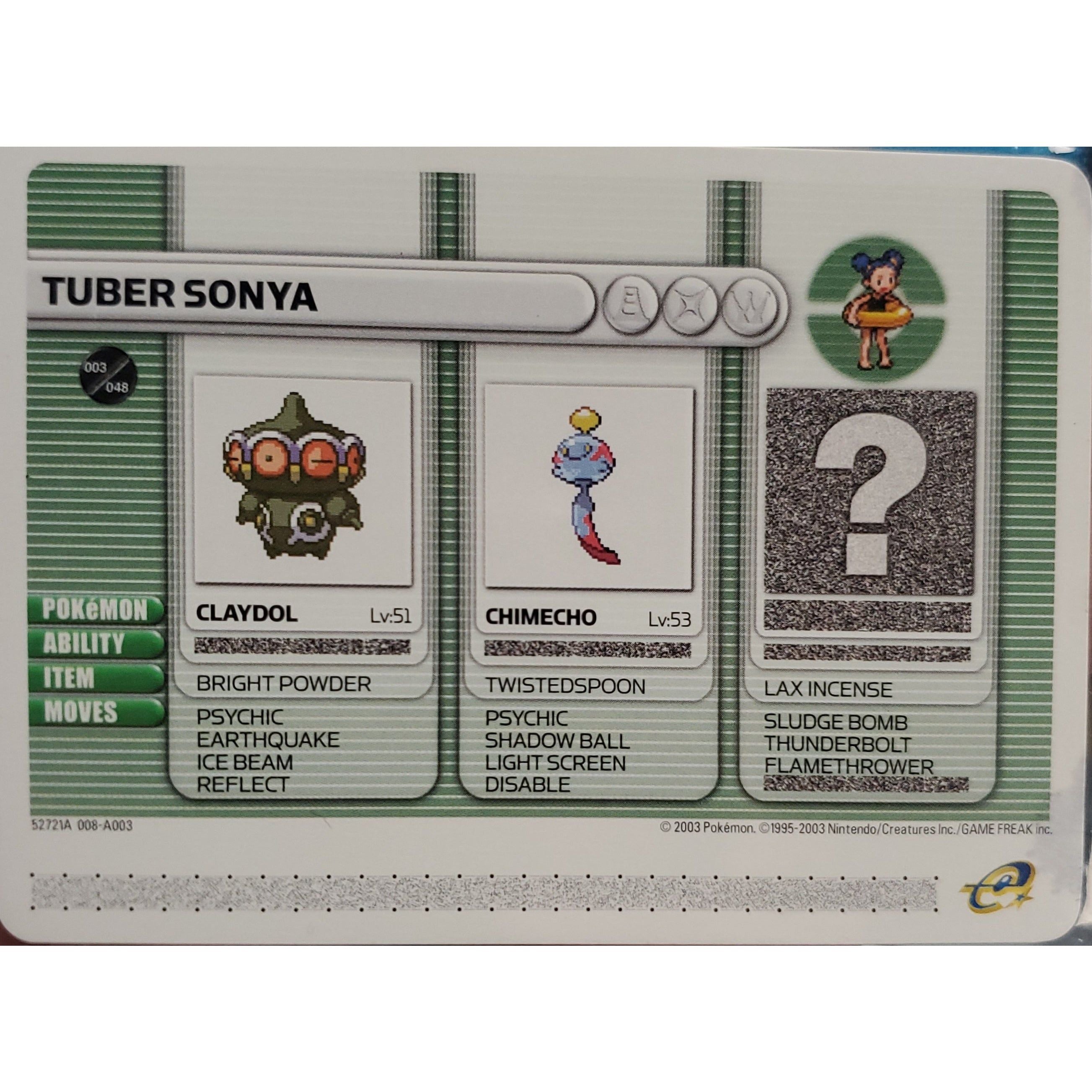 GBA - Carte de Combat Pokémon - Tuber Sonya