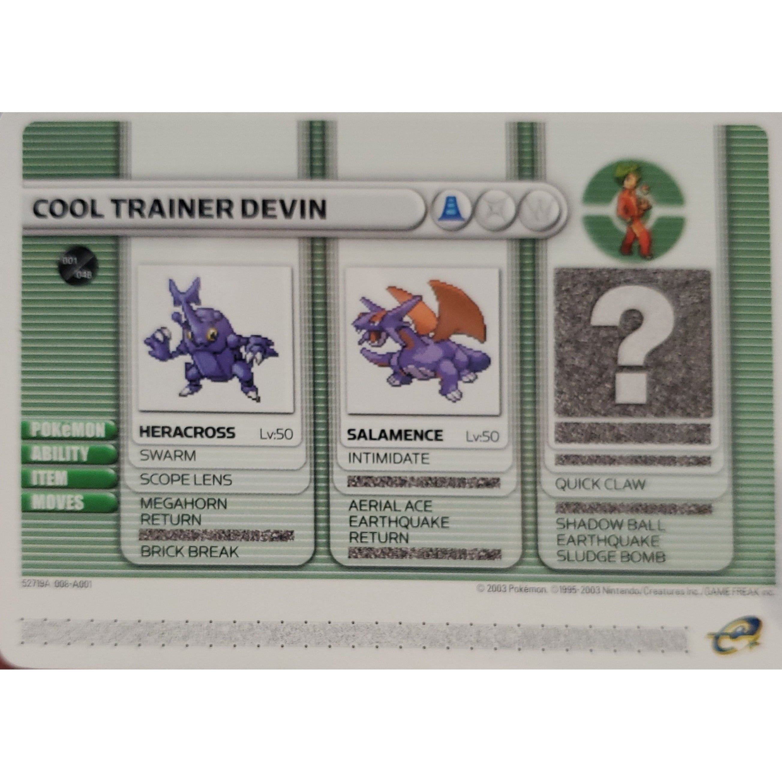 GBA - Carte de combat Pokémon - Cool Trainer Devin