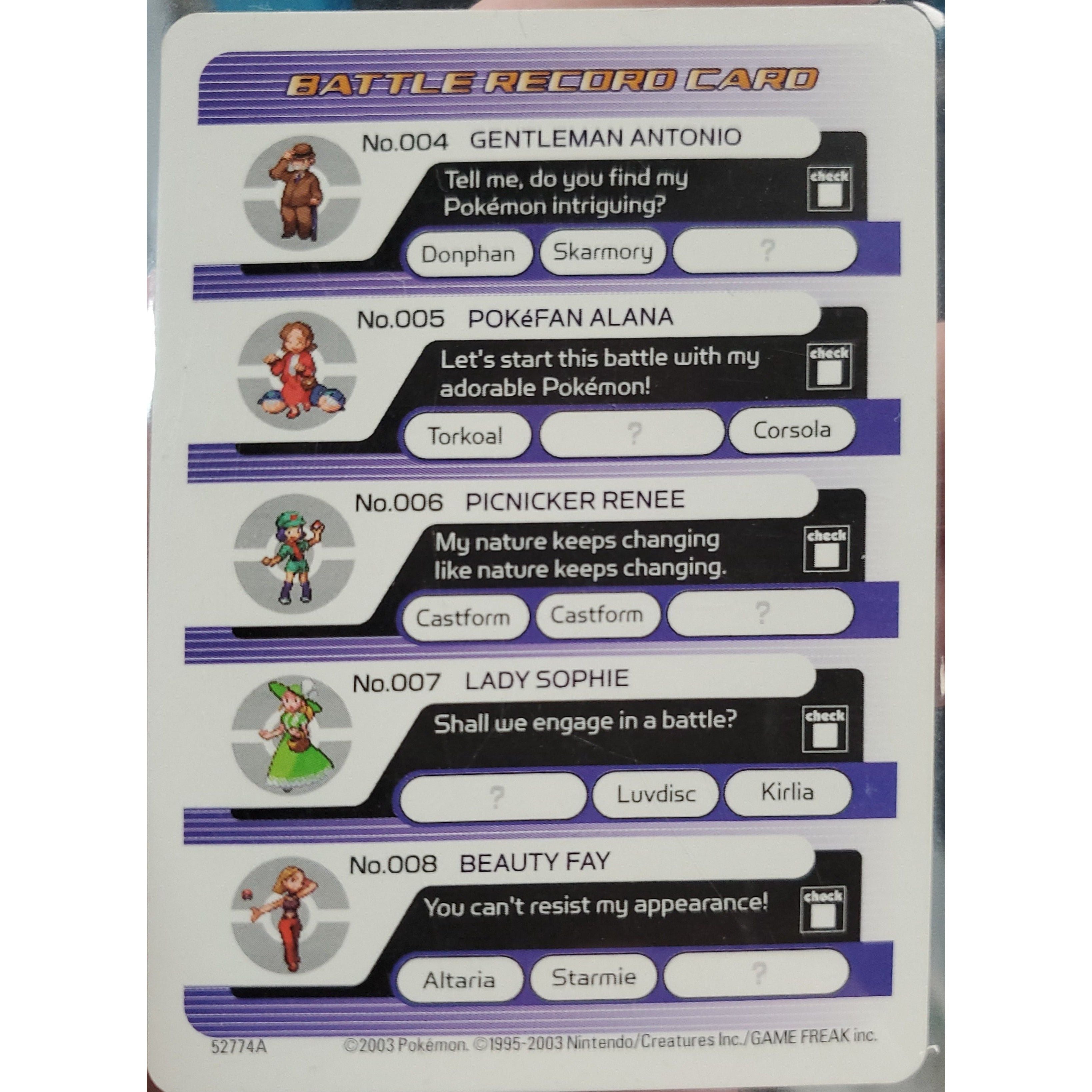 GBA - Pokemon Battle Card - Freezing Ray Battle Record Cart
