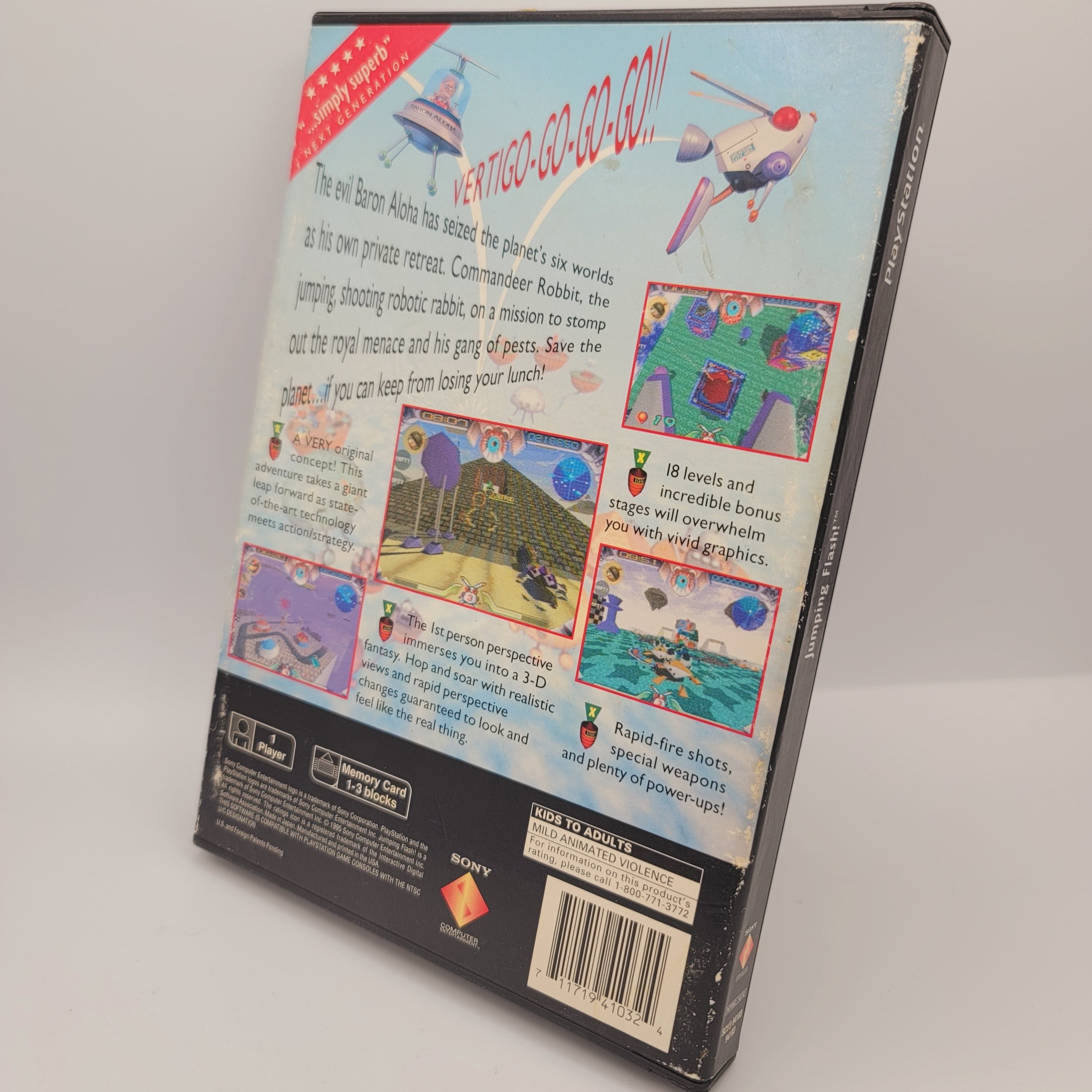 PS1 - Jumping Flash! (Long Box / Broken Case Spindle)