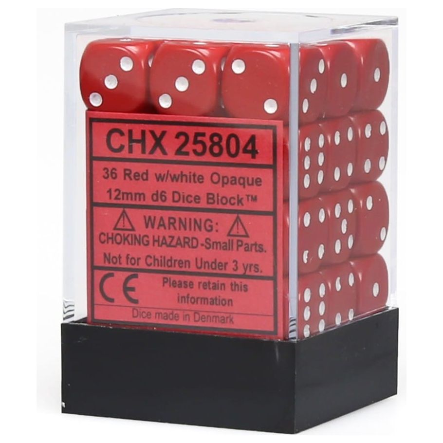 Dice - 36 D6 Piece Opaque Dice Set (Red/White)