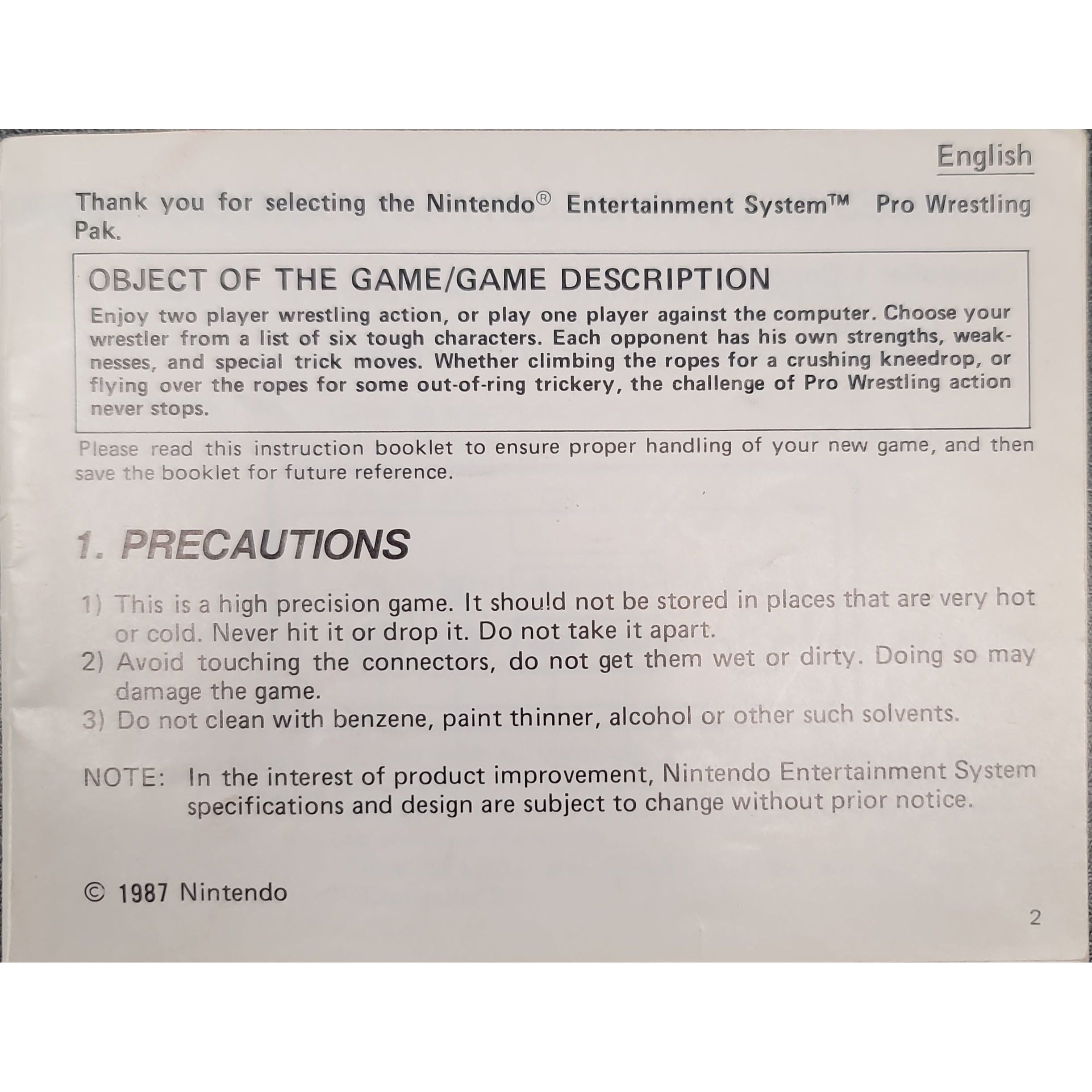 NES - Pro Wrestling (Manual / Worn)