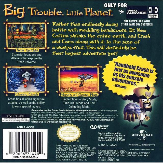 GBA - Crash Bandicoot Huge Adventure (Cartridge Only)