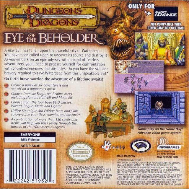 GBA - Donjons &amp; Dragons Eye of the Beholder (cartouche uniquement)