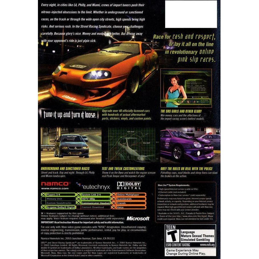 XBOX - SRS : Street Racing Syndicate (Couverture imprimée)
