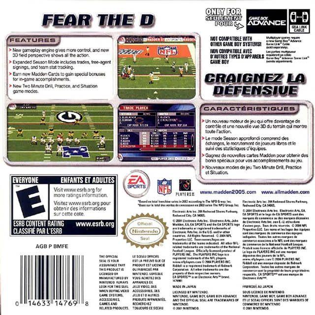 GBA - Madden NFL 2005 (Cartridge Only)