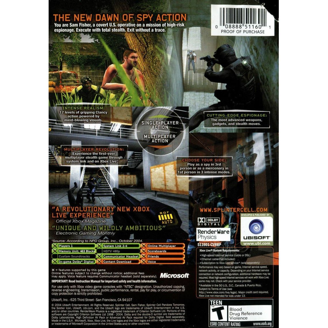 XBOX - Splinter Cell Pandora Tomorrow de Tom Clancy (Hits Platine) (Scellé)