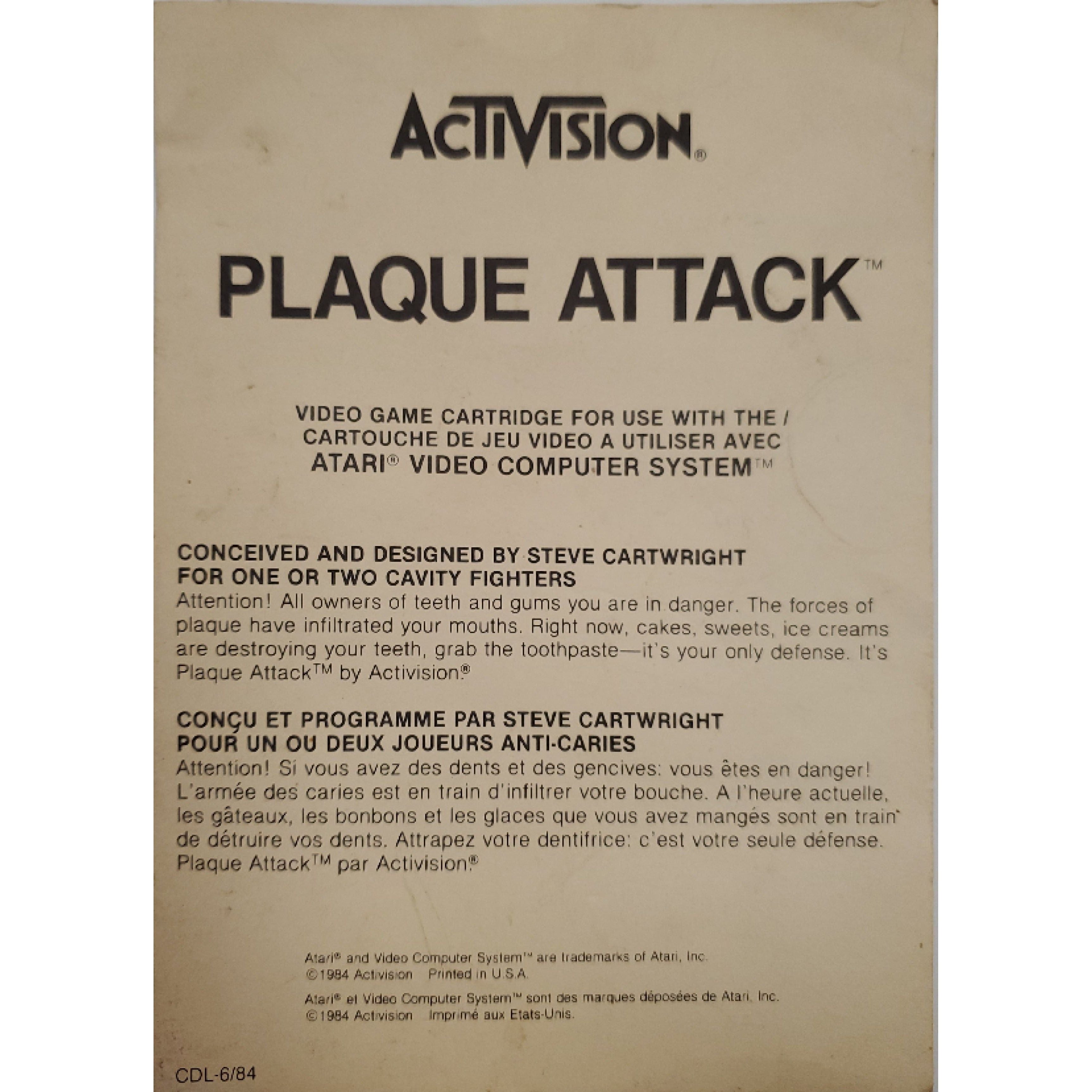 Atari 2600 - Plaque Attack (Monochromatic Manual)
