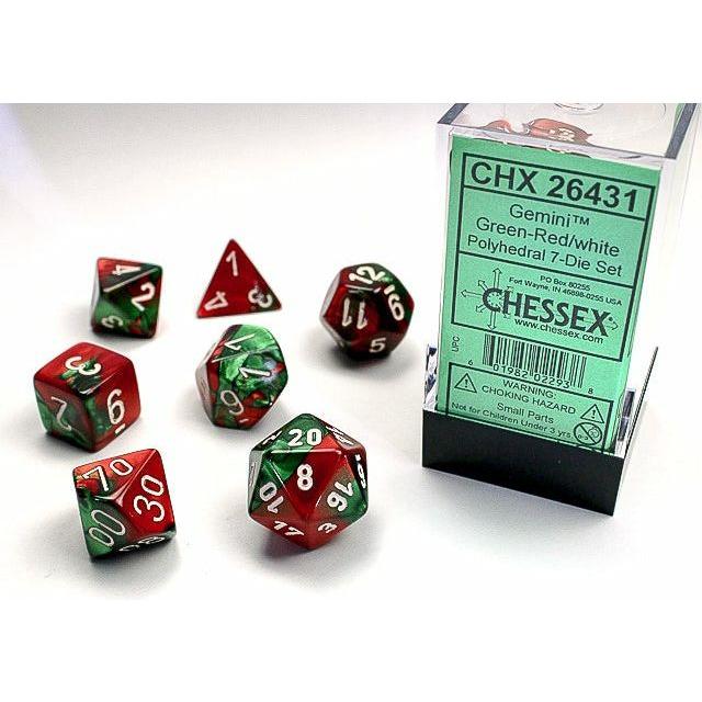 Dice - 7 Piece Gemini Dice Set (Green/Red&White)
