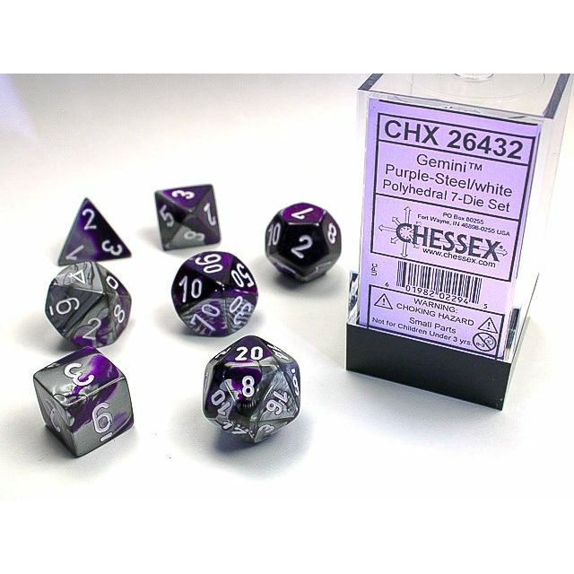 Dice - 7 Piece Gemini Dice Set (Purple/Steel&White)