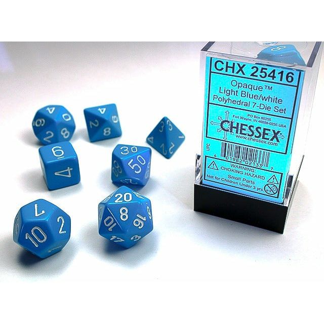 Dice - 7 Piece Opaque Dice Set (Light Blue/White)